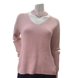 Guess Ribbed Knit Choker Neck Sweater Pink Zipper Elbow Balletcore Edgy L